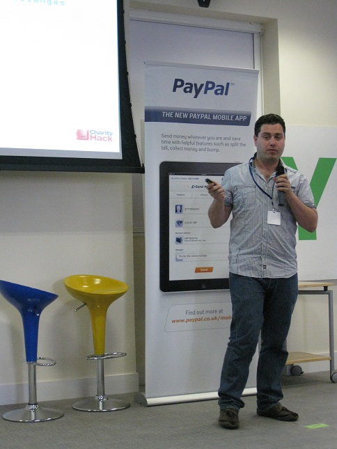 Adam Tibi at Paypal Charity Hack 2010 speaking to the audience