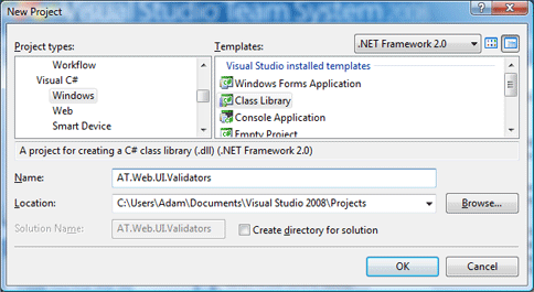 create a class library in Visual Studio 2008