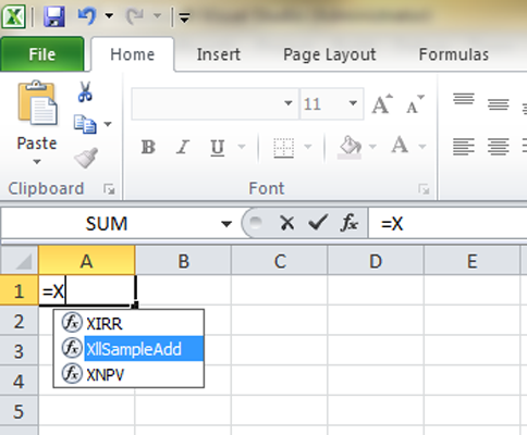 Excel auto complete showing functions